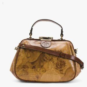 Patricia Nash Gracchi Leather Framed Satchel Avellino Italian Sketchbook Tan NEW